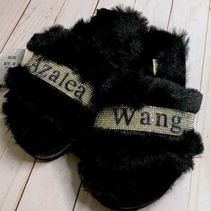 New Azalea Wang Bling Rhinestone Fur Slide Sandals Size 6